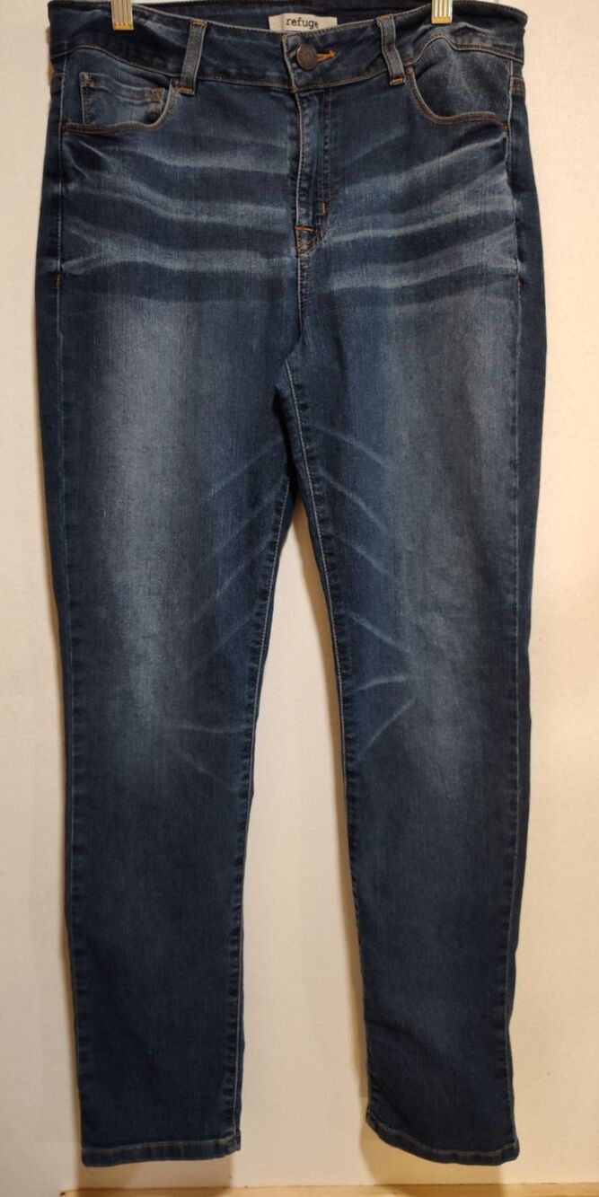 Refuge Women Blue Jean Size 14 Denim Midrise Cotton Blend Straight Leg